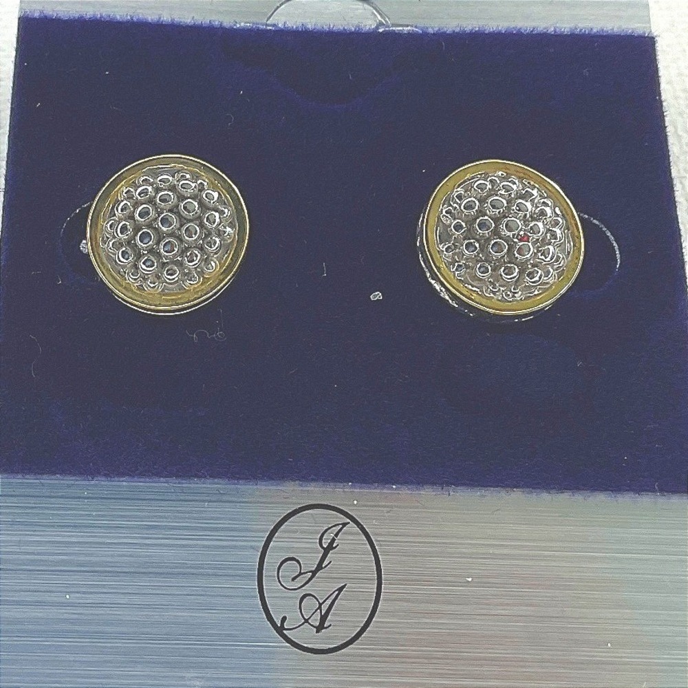 Earrings Two-Tone Silver Gold Push Back Textured Round Studs New